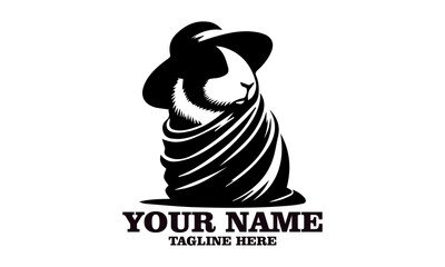 Stylized guinea pig in trench coat and fedora hat appearing like a mysterious noir detective. Animal humor concept, guinea pig vector illustration, guinea pig logo icon