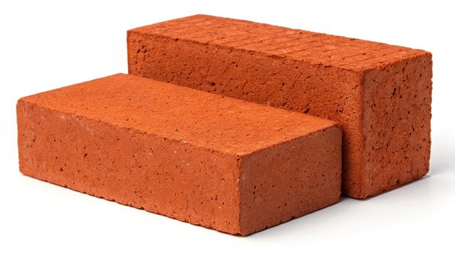 Close-up studio shot of a red brick placed vertically on a white surface. The focus is sharp on the rough texture and natural color variations of the brick against a bright white backdrop.
