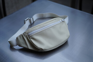 Beige Leather Waist Bag Minimalist Style