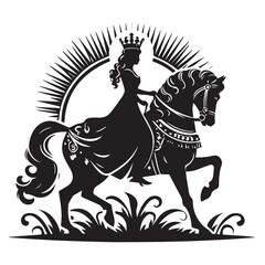 silhouette of a princess riding a horse, editable vector image