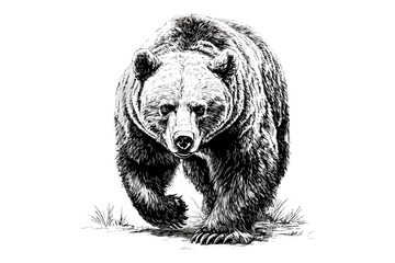 Rustic Bear Line Art, Black Forest Animal Sketch, Vintage Etching Style, Monochrome Wildlife Illustration, Nature-Inspired Mammal Print, Hand-Drawn Artwork, cabin wall print,