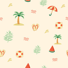 A Delightful Summer Vector Pattern with Beach Elements and a Light Background