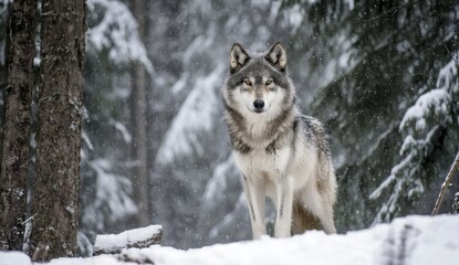 Obraz premium Wolf in snowy winter forest wildlife scene