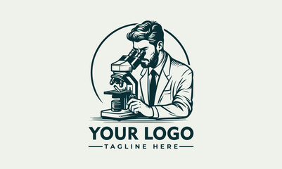 Fototapeta premium Vintage style male scientist carefully observed a microscope in laboratory research setting. Science concept 