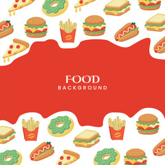 A Bold Red Food Background Design with Assorted Fast Food Illustrations