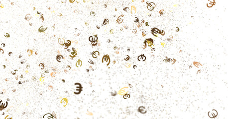 Abstract image of falling euro symbols on white background. Ideal for financial, business, and economic concepts.