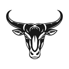 Bull head logo, strong animal emblem, angry bull face, horned beast icon, vector illustration	