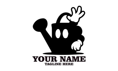 Cheerful watering can mascot character waving vector illustration. Watering can illustration for gardening and plant care vector logo design and watering can logo art