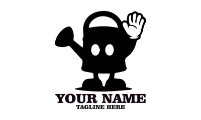 Cheerful watering can mascot character waving vector illustration. Watering can illustration for gardening and plant care vector logo design and watering can logo art