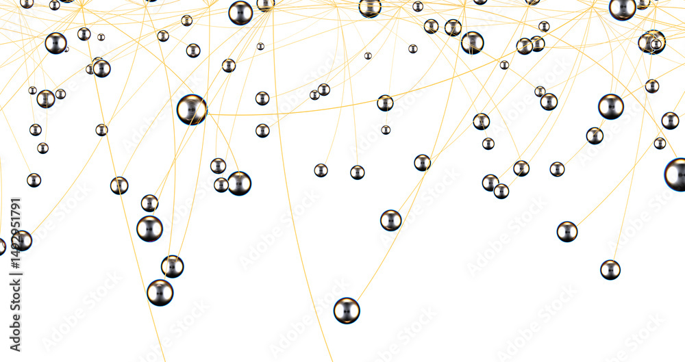 Poster Big data visualization. Network connection structure with chaotic distribution of points and lines. 3D rendering.