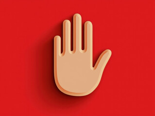 Obraz premium beige hand symbol on a red background, representing a stop or warning gesture in a minimalist style.