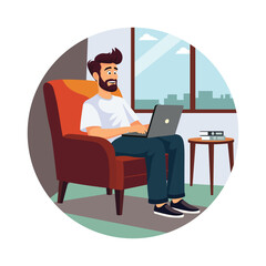 Male freelancer doing work Vector illustration. EPS 10 file