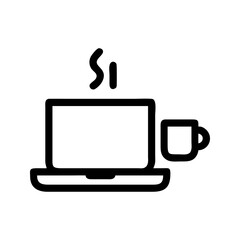 Laptop with coffee remote icon. Laptop and cup enhancing cozy work environment.