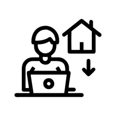 Remote work office icon. Person with laptop enabling flexible work setup.