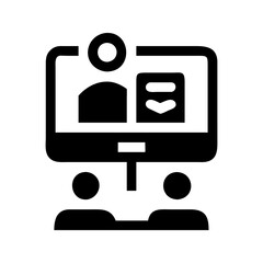 Virtual classroom education icon. Screen with students supporting online learning.