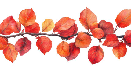 Watercolor autumn branch with red and orange leaves PNG transparent background