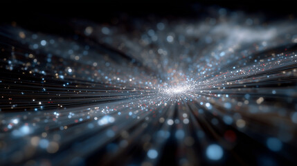 AI-generated orbital model with colorful light paths and data crystal