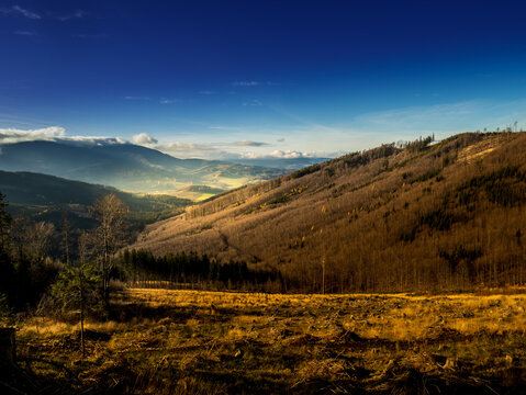 View from a hill on a scenic autumn landscape of Jeseniky mountains, Czech_Republic.