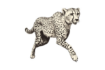 Vintage Cheetah Running Engraving, Hand-drawn Wildlife Sketch, Rustic Safari Etching, Black Line Art, Old Illustration Style, Monochrome Animal Poster, wild cat artwork