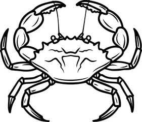 Crab Vector Icon, Minimalist Black and White Sea Animal Silhouette