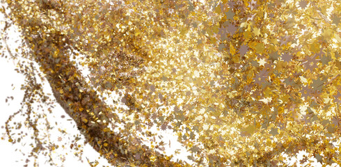 Abstract image of gold star confetti falling on white background. Perfect for festive designs.