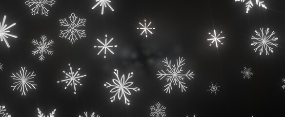 Snowflakes - golden openwork shiny snowflakes, star, 3D rendering.