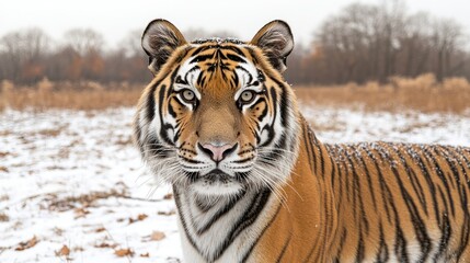 Fototapeta premium Majestic tiger in a snowy landscape