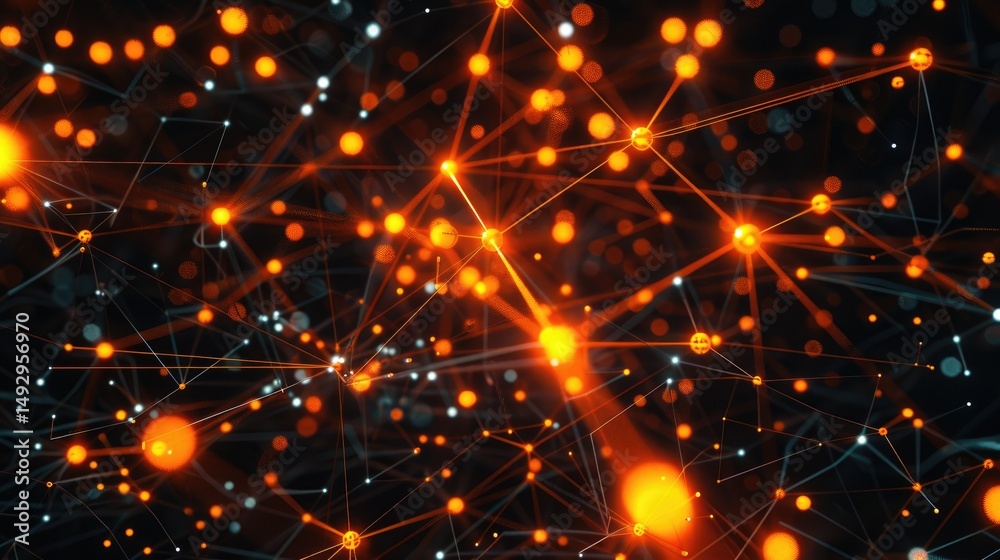 Poster this abstract image illustrates the concept of wireless mesh networking. it showcases a dynamic netw
