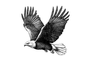 Monochrome Bird Line Art, Eagle in Flight, Vintage Wildlife Print, Ornithological Drawing, Nature Decor, Rustic Animal Etching, Detailed Black Sketch, Trendy Wildlife Art
