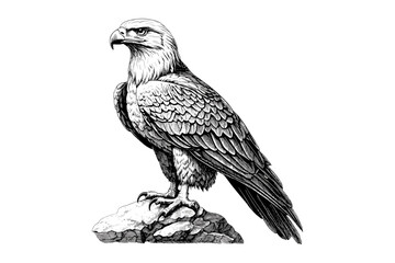 Retro Bird of Prey Etching, Hand-Drawn Eagle in Black Sketch, Old Engraving Style, Nature Inspired Wall Art, Vintage Wildlife Print, Minimalist Forest Animal Illustration