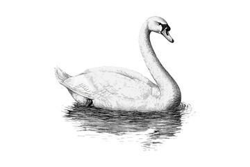 Black and White Swan Etching, Retro Wildlife Illustration, Detailed Bird Line Art, Ornithology Vintage Print, Rustic Nature Sketch, traditional wildlife artwork, engraved fauna style