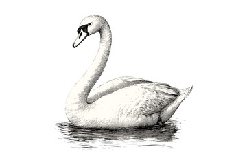 Monochrome Swan Illustration, Vintage Ornithology Sketch, Rustic Bird Etching, Elegant Wildlife Engraving, Retro Nature Print, old hand drawn animal drawing, antique art style