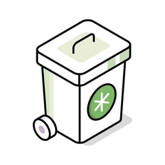 A modern isometric icon showing hospital waste bin