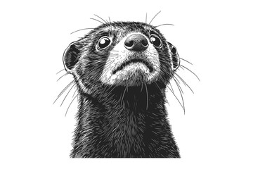 Ferret Engraving, Hand-drawn Monochrome Mammal Art, Vintage Pet Illustration, Retro Wildlife Design, Trendy Sketch, Black and White Animal Decor, Vintage Etching, Classic Animal Art