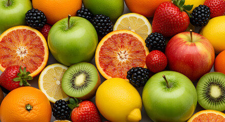 Vibrant Collection of Fresh Fruits Apples, Oranges, Strawberries, and More