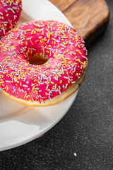 Donut sweet dessert fast food snack fresh delicious gourmet food background on the table rustic food top view copy space