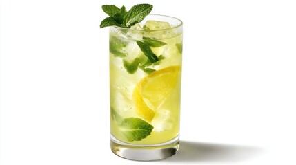 Refreshing Mint Lemonade Cocktail in a Clear Glass with Fresh Mint Leaves and Lemon Slices