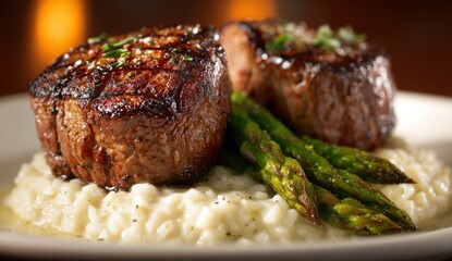 Steak risotto and asparagus delicious meal