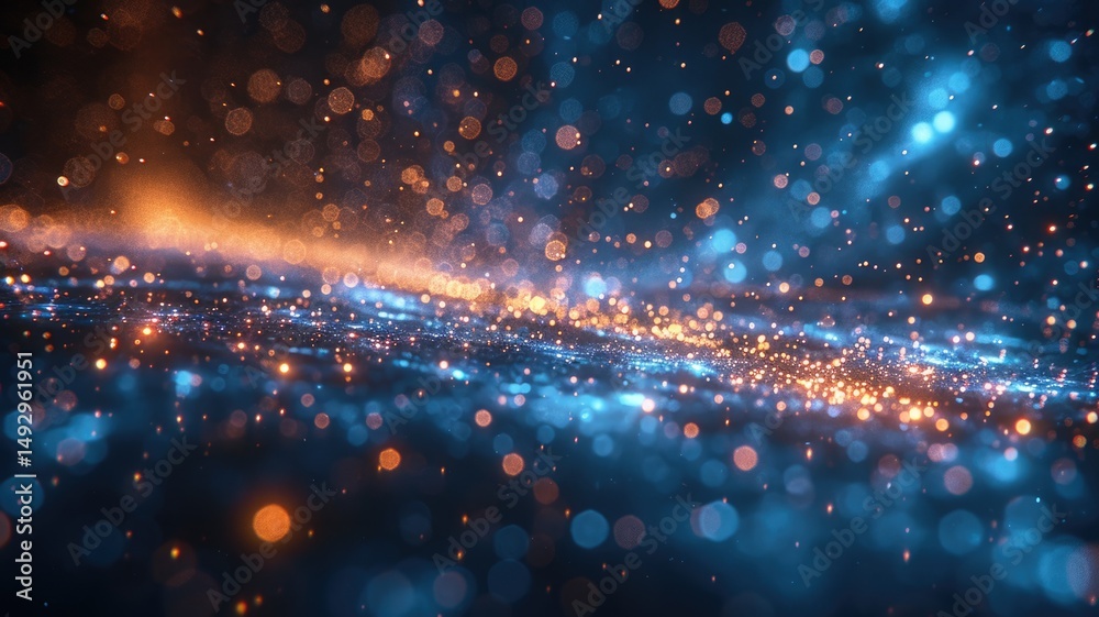 Poster abstract picture micro light sparkling particle represent data flow vivid flowing wave with high tec
