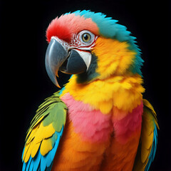 Fototapeta premium Colorful Stylized Parrot with Mosaic Feathers, Vibrant Artistic Bird Illustration