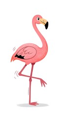 Obraz premium Cartoon flamingo gracefully stands on one leg