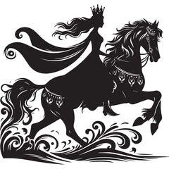 Obraz premium silhouette of a princess riding a horse, editable vector image