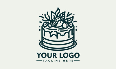 Minimalist Line Art Illustration of a Layered Cake with a Candle on Top. Food Icon Concept