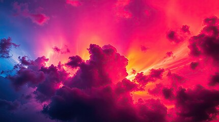 Dramatic sunset sky with vibrant colors and clouds creating a surreal atmosphere