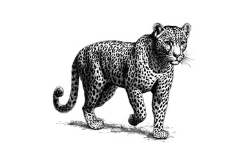 Vintage Leopard Sketch, Hand-Drawn Safari Cat Etching, Monochrome Wild Animal Art, Rustic Wildlife Line Drawing, Old Engraving Style Illustration, jungle wall art, feline decor,