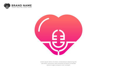 Heart Podcast Logo. Modern logo combining heart and microphone, symbolizing passionate voices and heartfelt communication. Ideal for podcasts or audio content related to love or emotions.