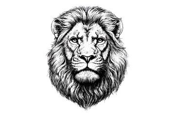 Vintage Lion Head Illustration, Monochrome Big Cat Art Print, Retro Safari Animal Sketch, Hand-Drawn Wildlife Etching, Black Ink Drawing, Old Engraving Style