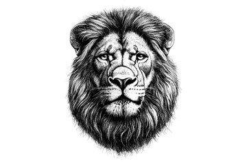 Retro Lion Head Drawing, Vintage Style Big Cat Sketch, Safari Animal Etching in Black Ink, Hand-drawn Wildlife Illustration, Monochrome Art, Ink Animal Head Close-Up