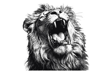 Roaring Lion Engraving, Vintage Safari Wild Cat Illustration, Hand-drawn African Animal Etching, Rustic Monochrome Wildlife Sketch, Old Engraving Style, Jungle Wall Art, Safari Decor,