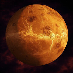 Mars like red planet with dark black space surrounding close  up of planet
